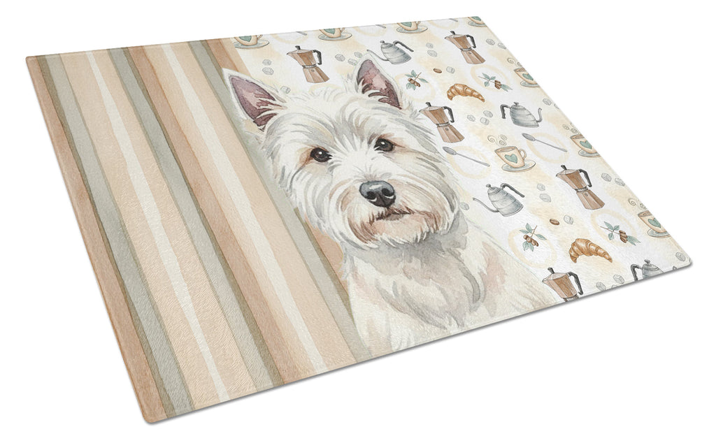 Westie Coffee Bar Cutting Board Tempered Glass Kitchen Cutting Surface, Heat Resistant Chopping, Non-Slip Feet, Food Prep & Serving