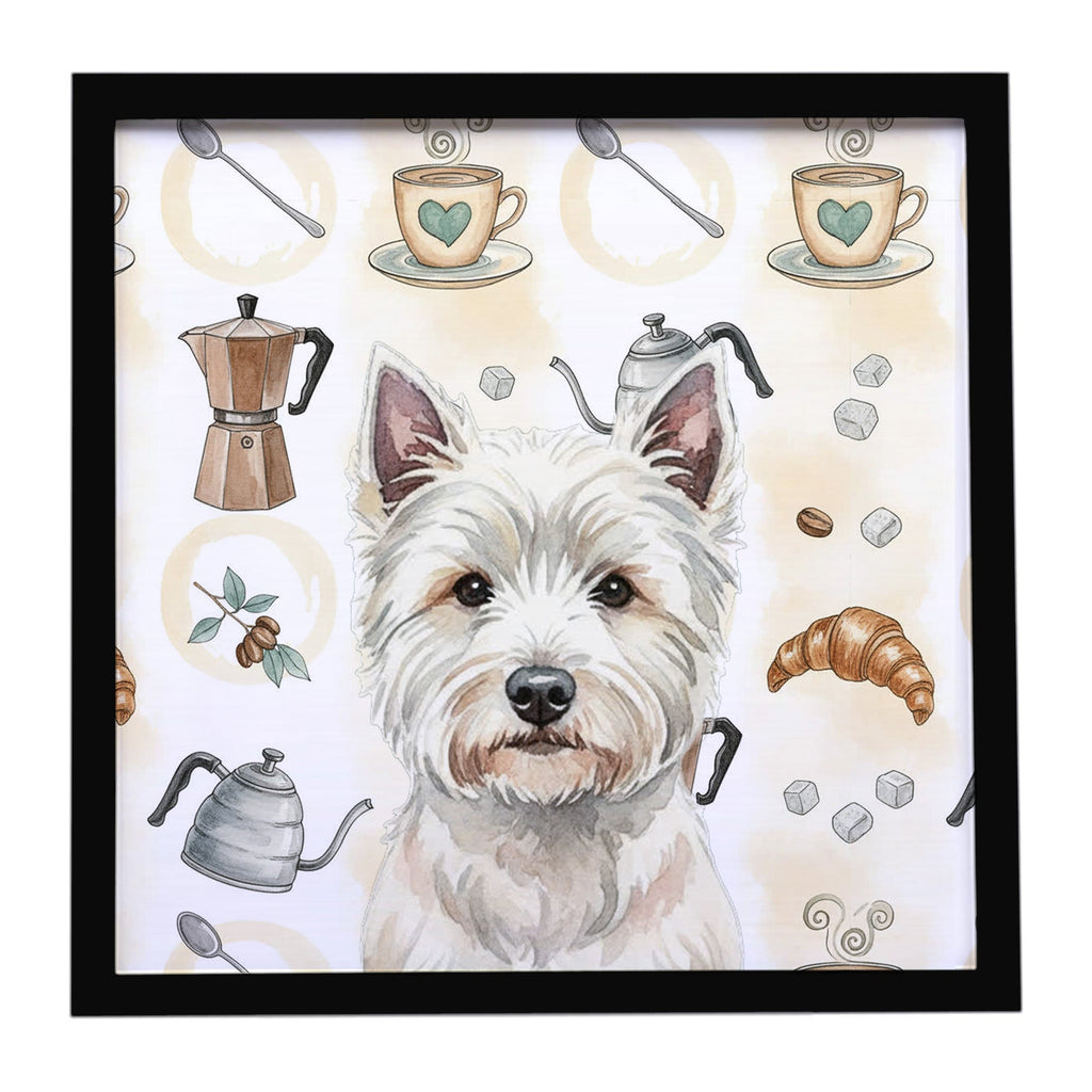 Westie Coffee Bar Framed Metal Print Bathroom, Kitchen, Office, Home Decor Wall Art Ready to Hang, Square, 8X8