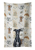 Black Whippet Coffee Bar Kitchen Towel Velour Plush Front and Cotton Loop Back Machine Washable
