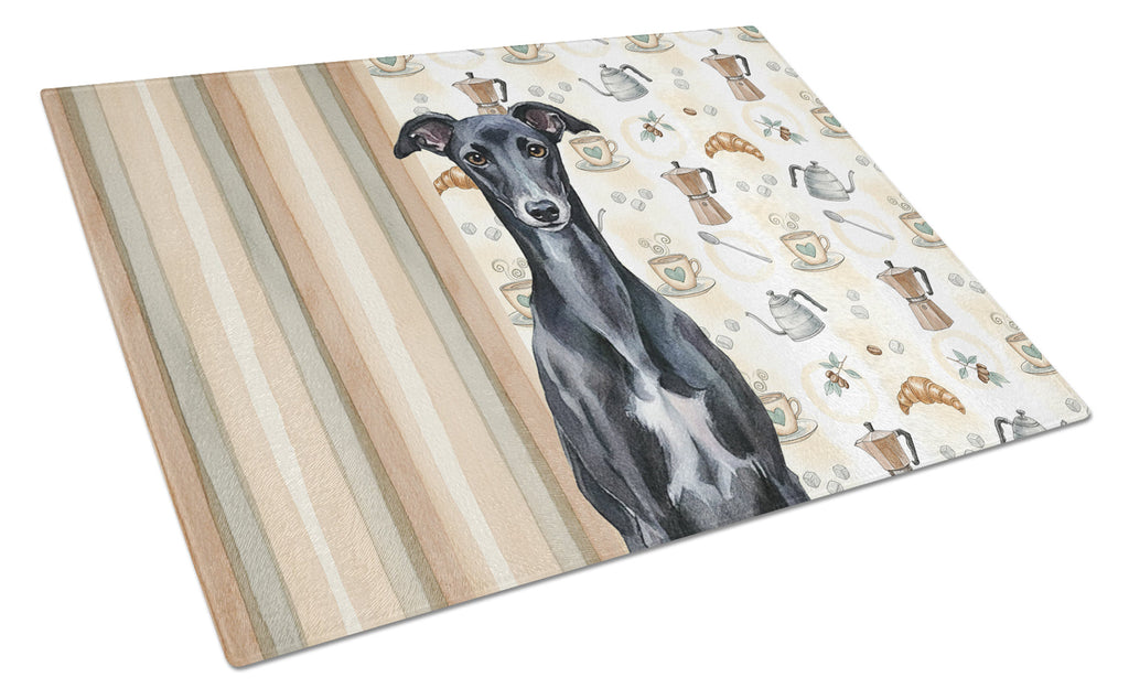 Black Whippet Coffee Bar Cutting Board Tempered Glass Kitchen Cutting Surface, Heat Resistant Chopping, Non-Slip Feet, Food Prep & Serving