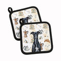 Black Whippet Coffee Bar Pot Holder Set of 2 Heat Resistant Quilted Hot Pads 7.5 x 7.5 Inch, Insulated Kitchen Trivets for Cooking & Baking