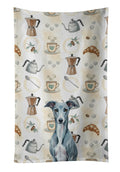 Blue Whippet Coffee Bar Kitchen Towel Velour Plush Front and Cotton Loop Back Machine Washable