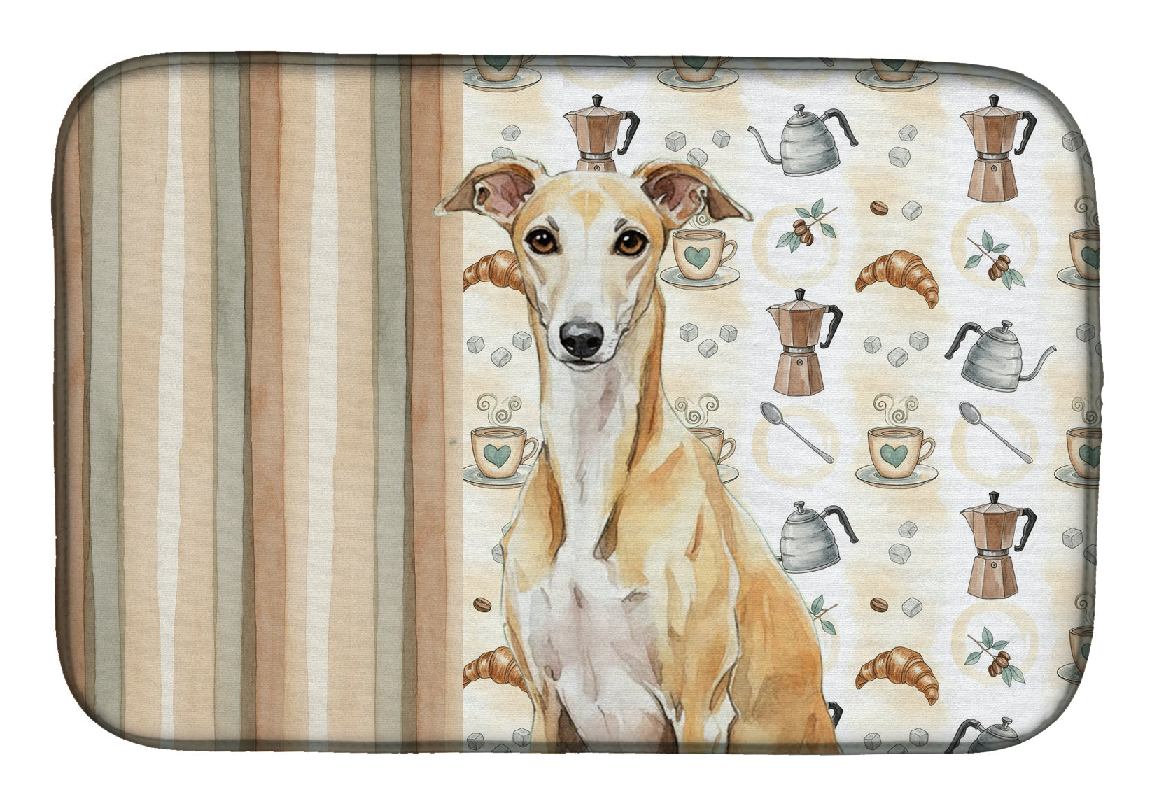 Fawn Whippet Coffee Bar Dish Drying Mat Absorbent Dish Drying Mat Pad for Kitchen Counter Dish Drainer Mat for Countertop, 14 x 21", Multicolor