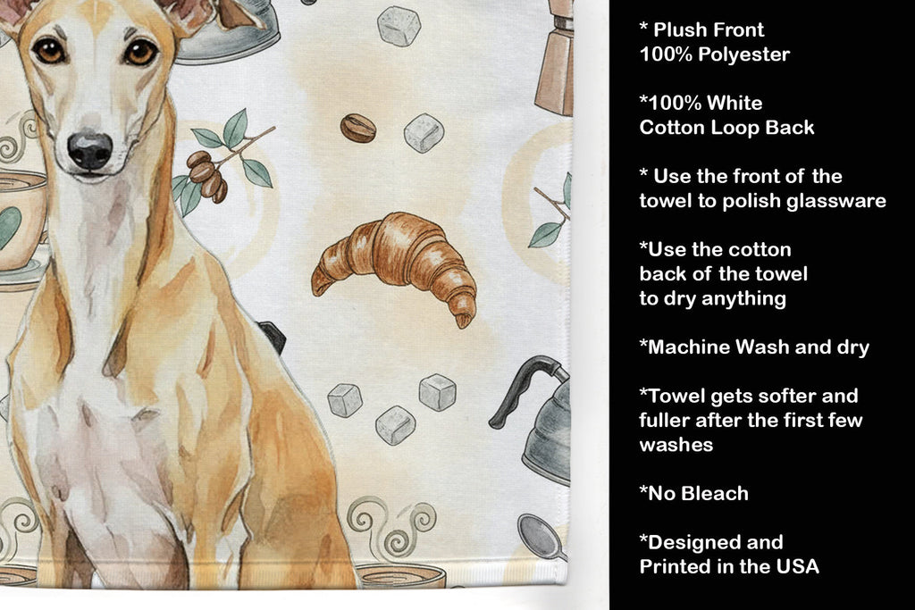 Fawn Whippet Coffee Bar Kitchen Towel Velour Plush Front and Cotton Loop Back Machine Washable