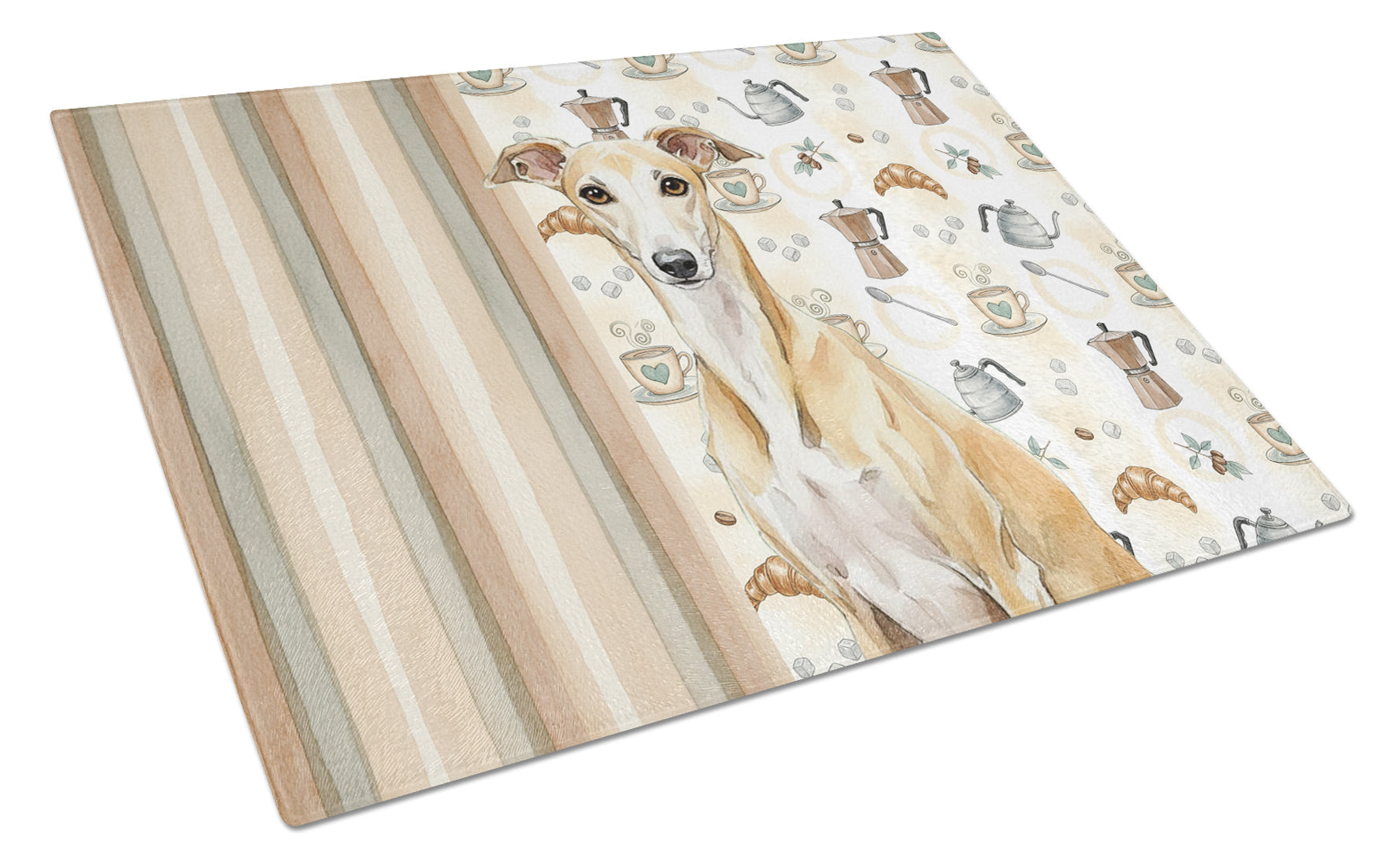 Fawn Whippet Coffee Bar Cutting Board Tempered Glass Kitchen Cutting Surface, Heat Resistant Chopping, Non-Slip Feet, Food Prep & Serving