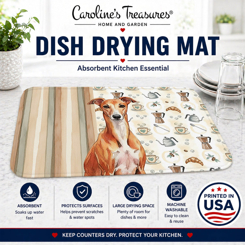 Red Whippet Coffee Bar Dish Drying Mat Absorbent Dish Drying Mat Pad for Kitchen Counter Dish Drainer Mat for Countertop, 14 x 21", Multicolor