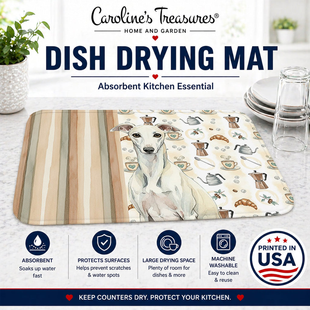 White Whippet Coffee Bar Dish Drying Mat Absorbent Dish Drying Mat Pad for Kitchen Counter Dish Drainer Mat for Countertop, 14 x 21", Multicolor