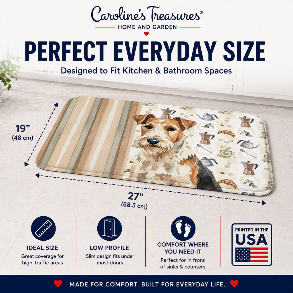 Wire Fox Terrier Coffee Bar Memory Foam Kitchen Mat Machine Washable Anti-Fatigue Cushion Comfort Bath or Kitchen Rug