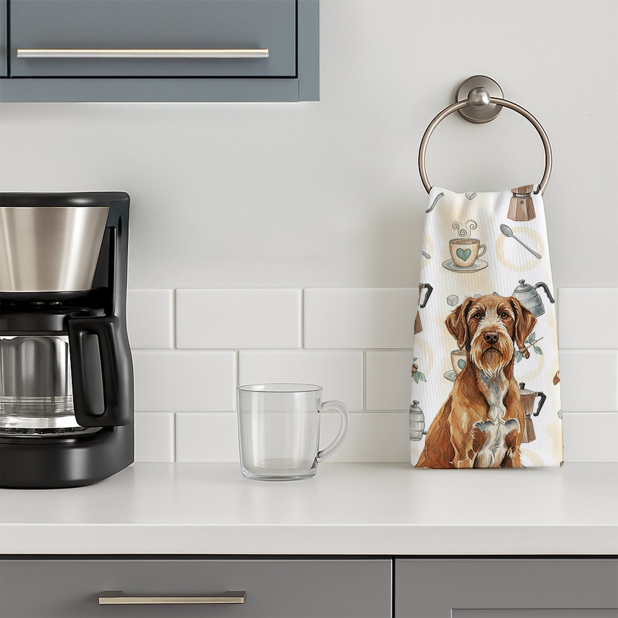 Wirehaired Pointing Griffon Coffee Bar Kitchen Towel Velour Plush Front and Cotton Loop Back Machine Washable