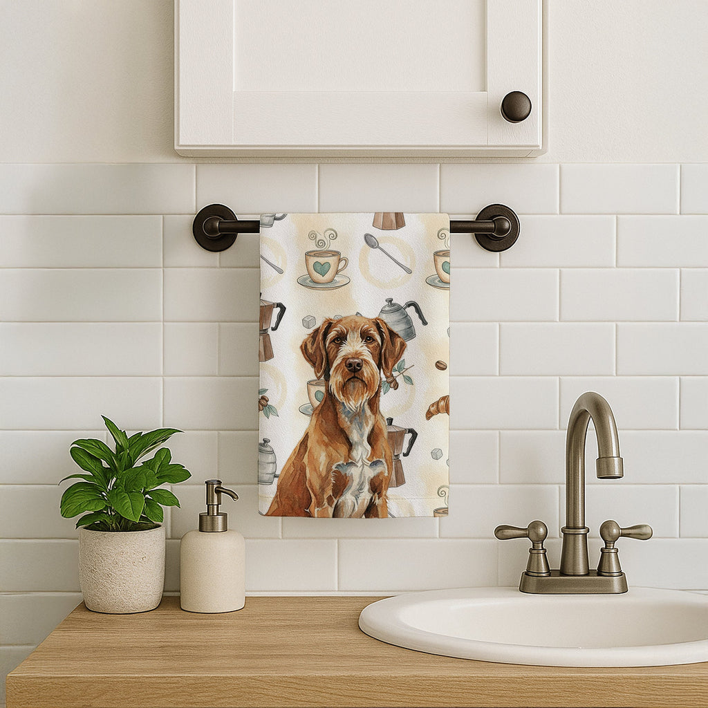 Wirehaired Pointing Griffon Coffee Bar Kitchen Towel Velour Plush Front and Cotton Loop Back Machine Washable