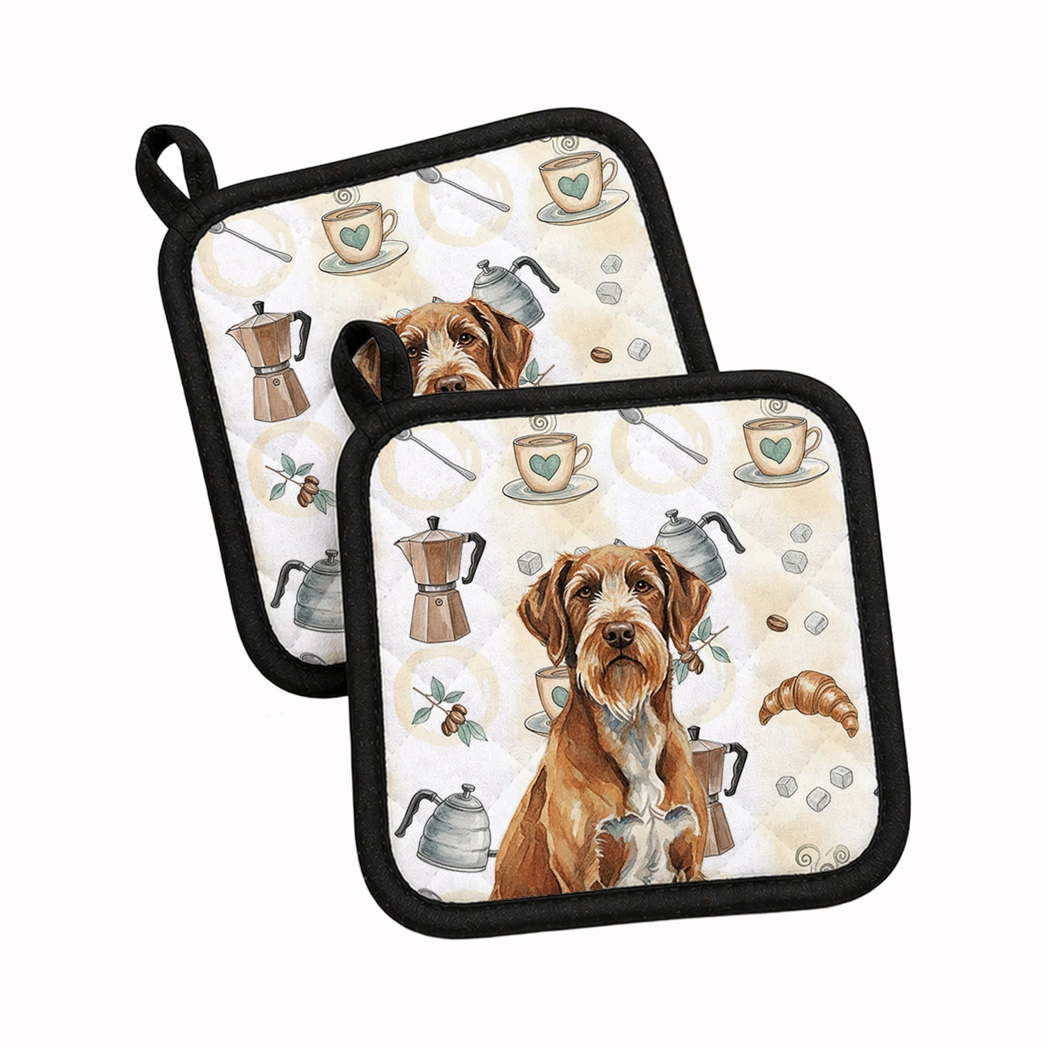 Wirehaired Pointing Griffon Coffee Bar Pot Holder Set of 2 Heat Resistant Quilted Hot Pads 7.5 x 7.5 Inch, Insulated Kitchen Trivets for Cooking & Baking