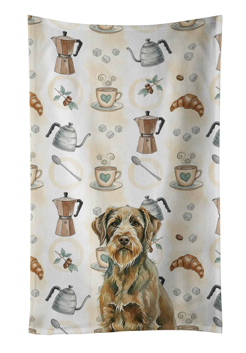 Chestnut Wirehaired Pointing Griffon Coffee Bar Kitchen Towel Velour Plush Front and Cotton Loop Back Machine Washable