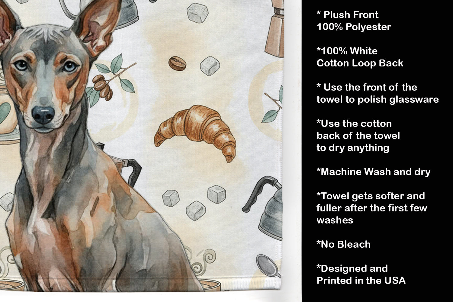 Xoloitzcuintli Coffee Bar Kitchen Towel Velour Plush Front and Cotton Loop Back Machine Washable