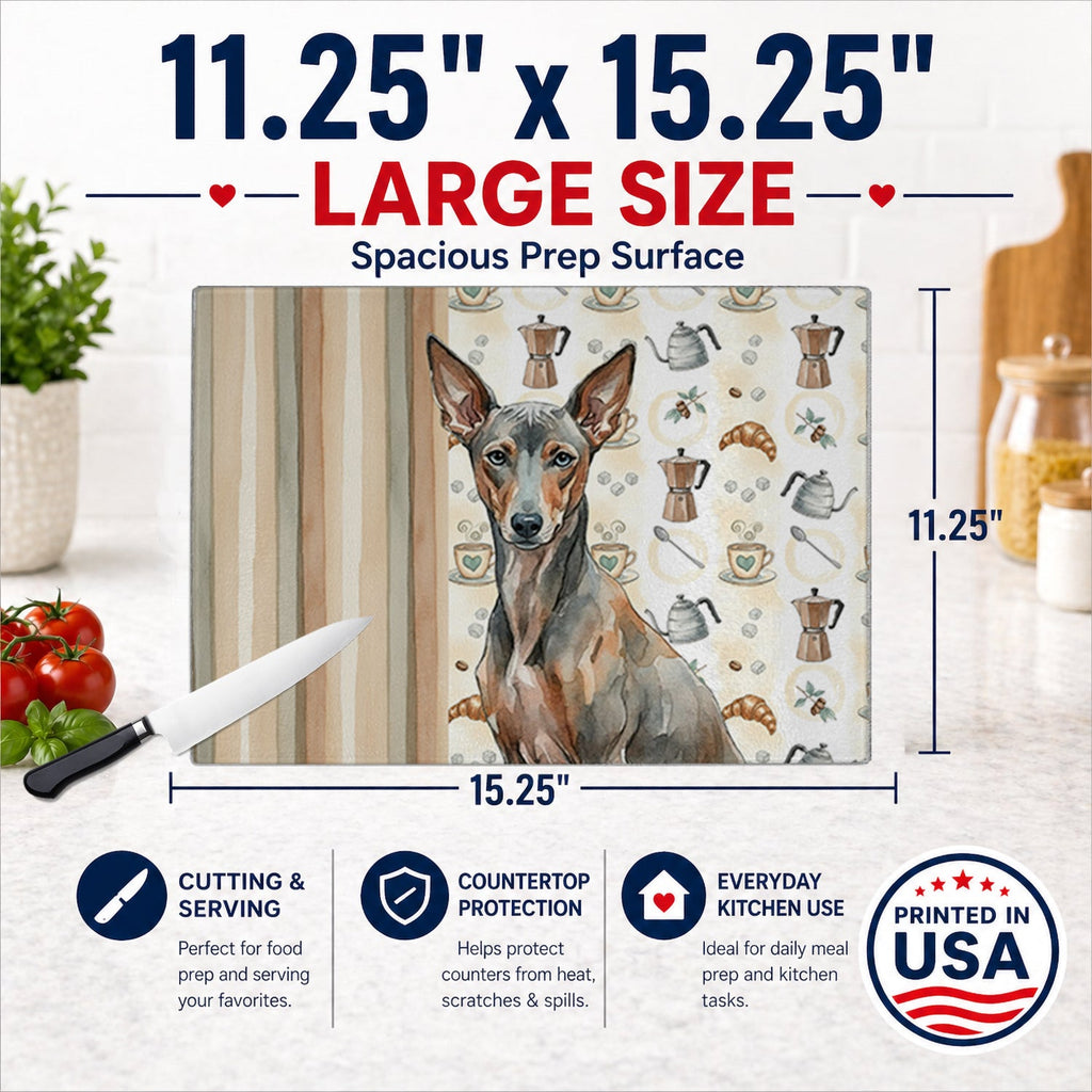 Xoloitzcuintli Coffee Bar Cutting Board Tempered Glass Kitchen Cutting Surface, Heat Resistant Chopping, Non-Slip Feet, Food Prep & Serving