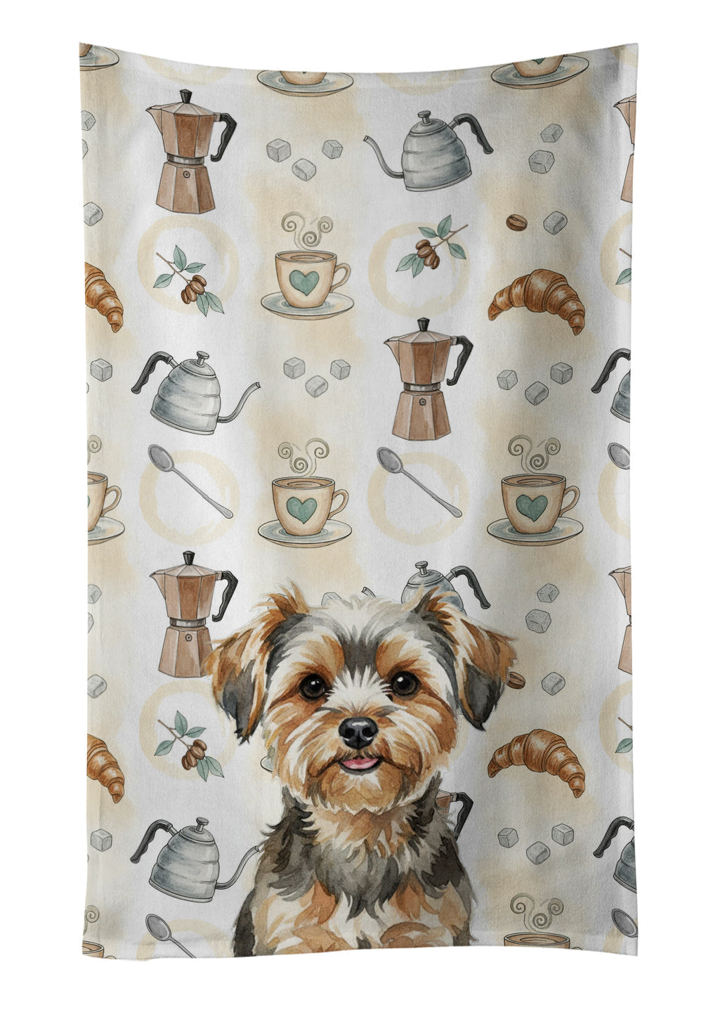Yorkiepoo Coffee Bar Kitchen Towel Velour Plush Front and Cotton Loop Back Machine Washable