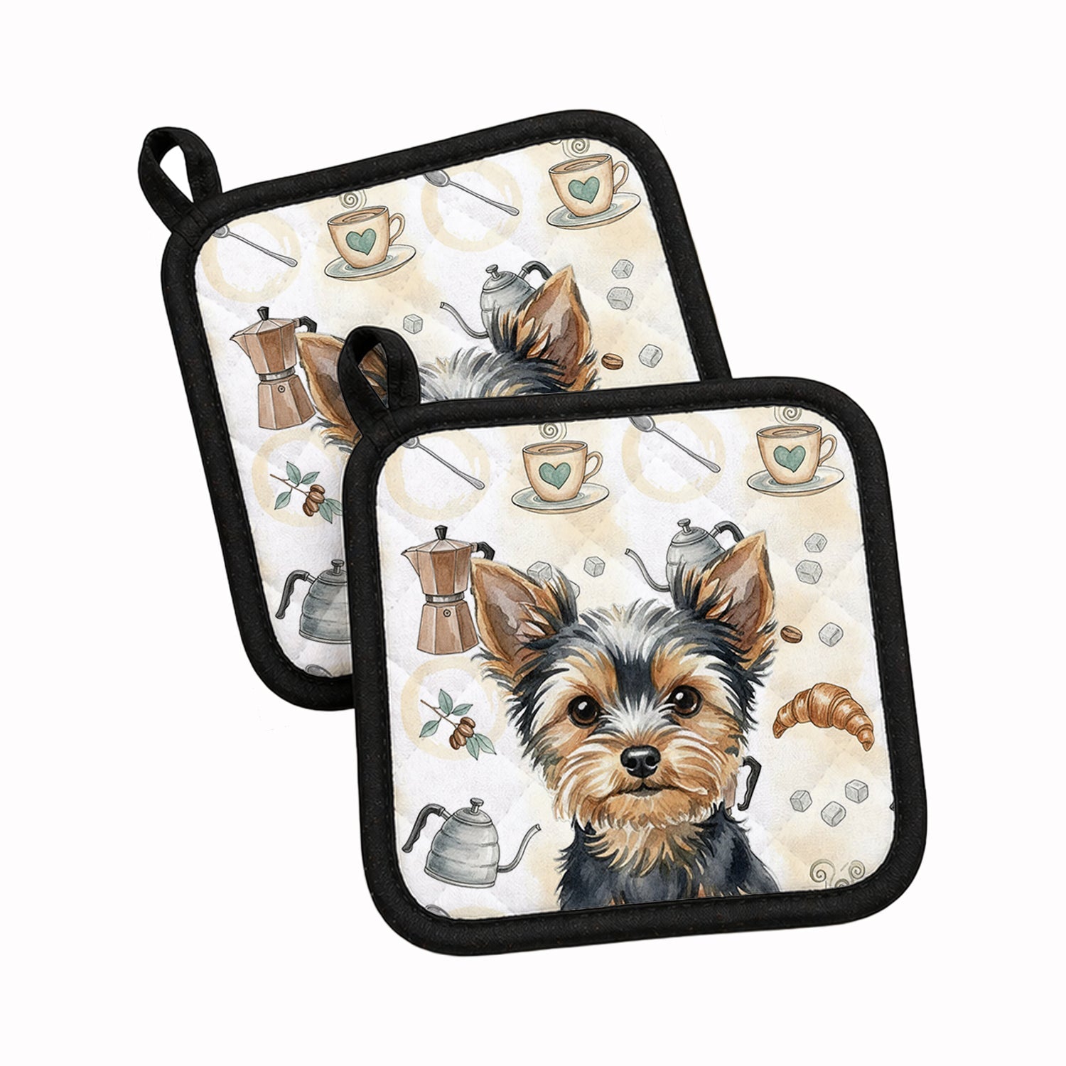 Black and Tan Yorkshire Terrier Coffee Bar Pot Holder Set of 2 Heat Resistant Quilted Hot Pads 7.5 x 7.5 Inch, Insulated Kitchen Trivets for Cooking & Baking