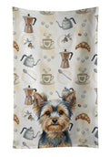 Blue and Tan Yorkshire Terrier Coffee Bar Kitchen Towel Velour Plush Front and Cotton Loop Back Machine Washable