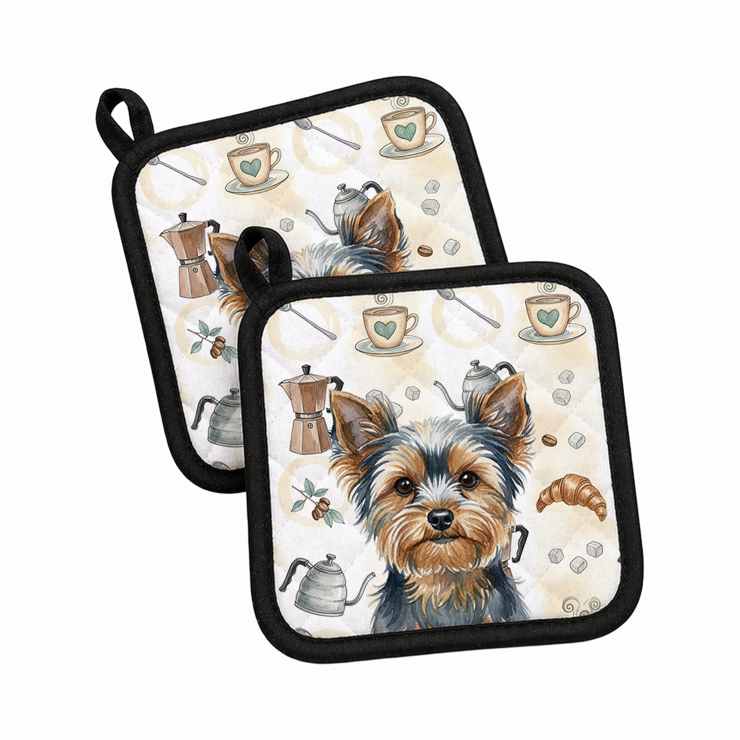 Blue and Tan Yorkshire Terrier Coffee Bar Pot Holder Set of 2 Heat Resistant Quilted Hot Pads 7.5 x 7.5 Inch, Insulated Kitchen Trivets for Cooking & Baking
