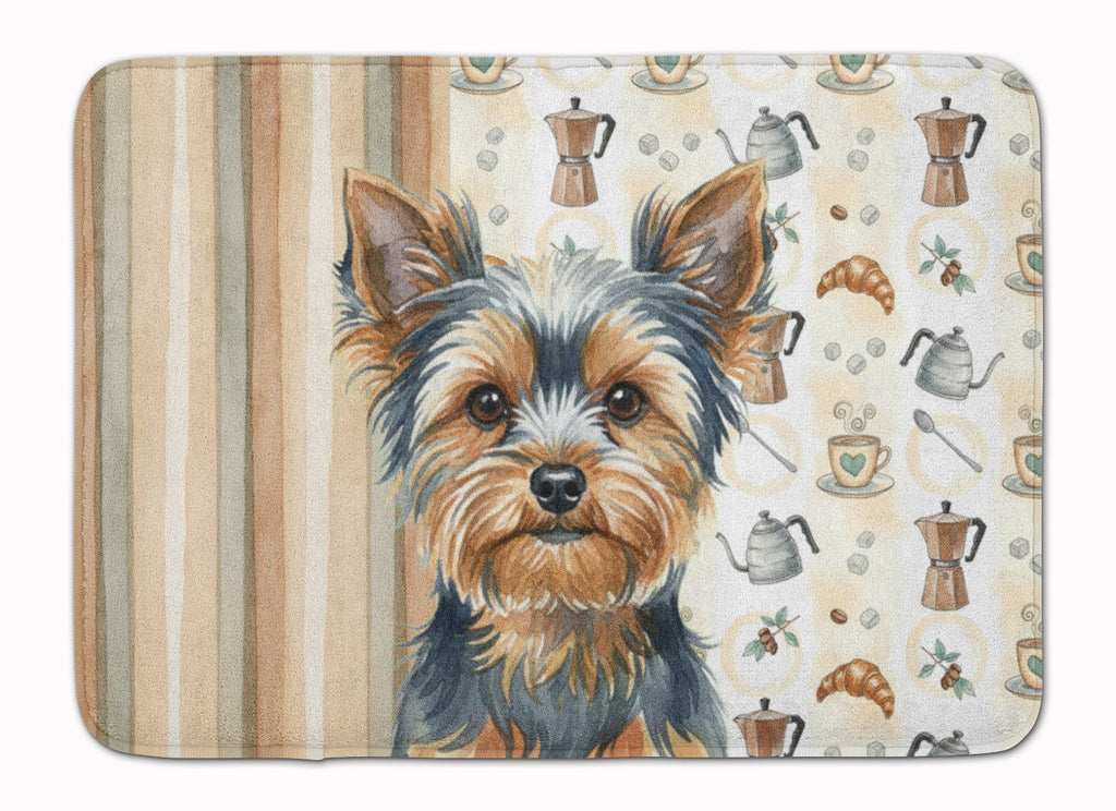 Blue and Tan Yorkshire Terrier Coffee Bar Memory Foam Kitchen Mat Machine Washable Anti-Fatigue Cushion Comfort Bath or Kitchen Rug