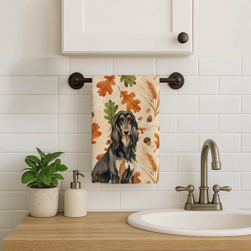 Black & Tan Afghan Hound Heirloom Fall Kitchen Towel Velour Plush Front and Cotton Loop Back Machine Washable