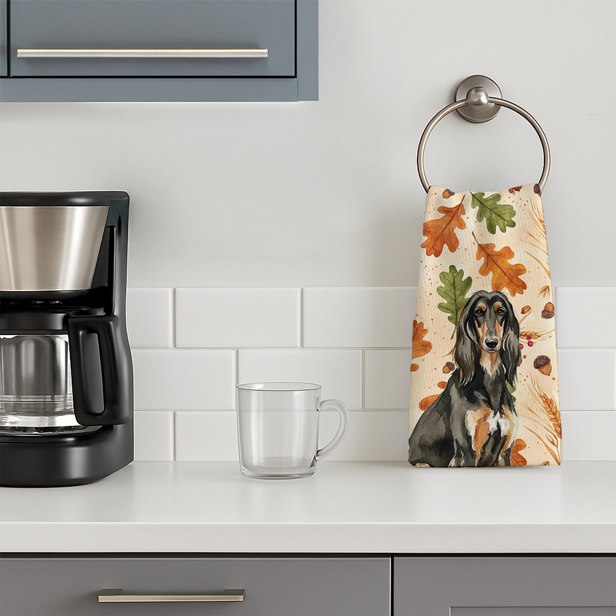 Black & Tan Afghan Hound Heirloom Fall Kitchen Towel Velour Plush Front and Cotton Loop Back Machine Washable