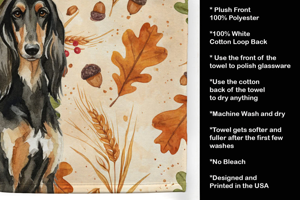 Black & Tan Afghan Hound Heirloom Fall Kitchen Towel Velour Plush Front and Cotton Loop Back Machine Washable