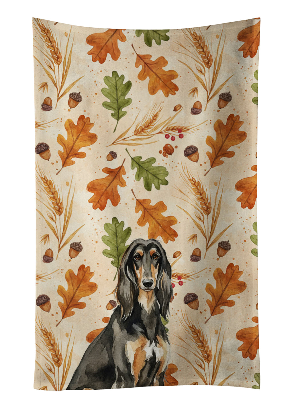 Black & Tan Afghan Hound Heirloom Fall Kitchen Towel Velour Plush Front and Cotton Loop Back Machine Washable