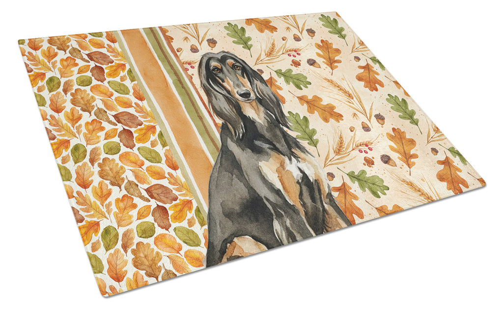 Black & Tan Afghan Hound Heirloom Fall Cutting Board Tempered Glass Kitchen Cutting Surface, Heat Resistant Chopping, Non-Slip Feet, Food Prep & Serving
