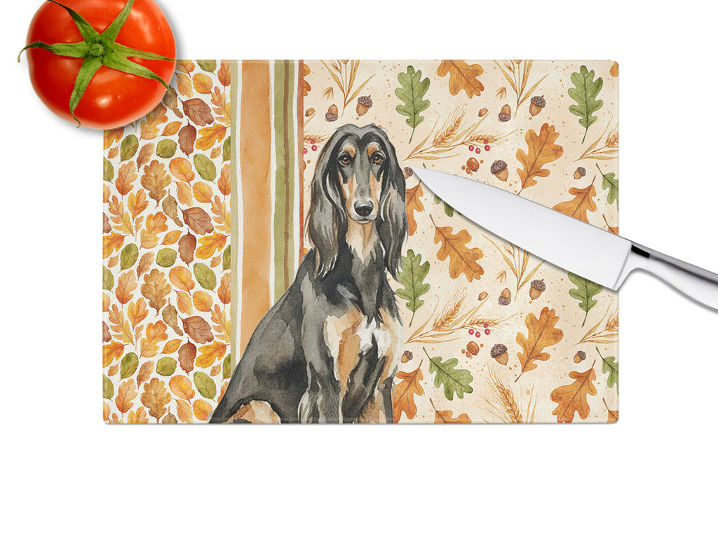 Black & Tan Afghan Hound Heirloom Fall Cutting Board Tempered Glass Kitchen Cutting Surface, Heat Resistant Chopping, Non-Slip Feet, Food Prep & Serving