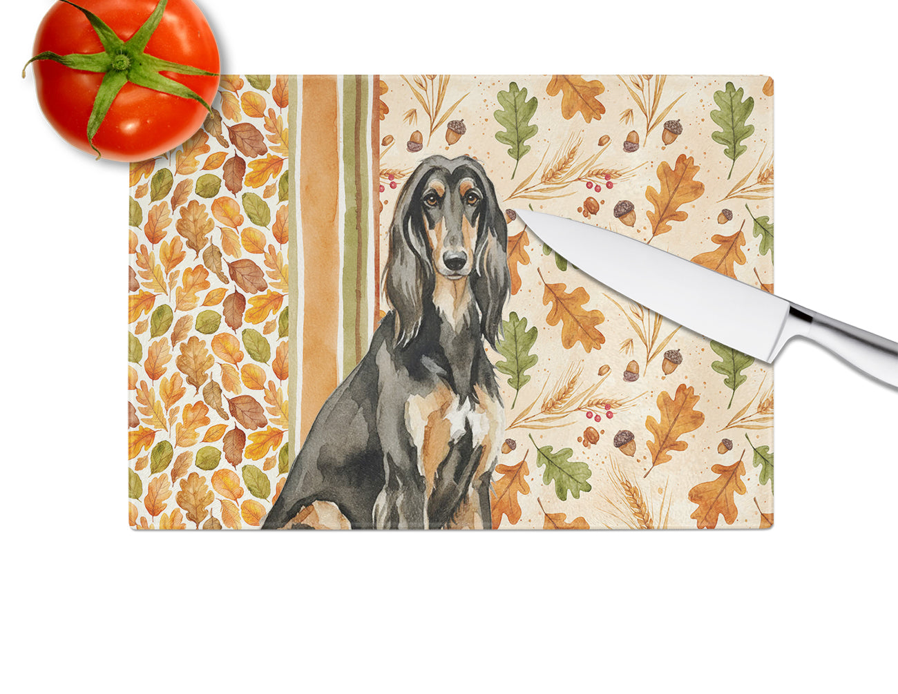 Black & Tan Afghan Hound Heirloom Fall Cutting Board Tempered Glass Kitchen Cutting Surface, Heat Resistant Chopping, Non-Slip Feet, Food Prep & Serving