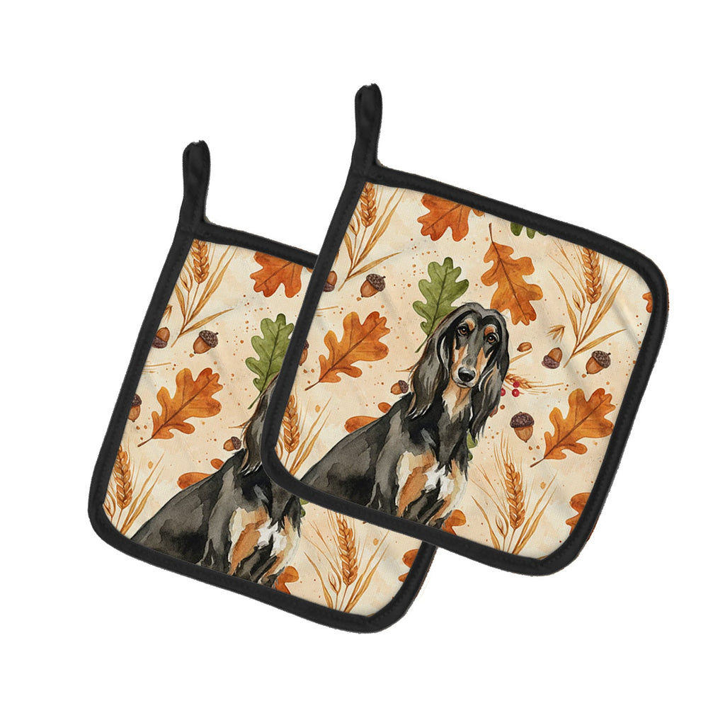 Black & Tan Afghan Hound Heirloom Fall Pot Holder Set of 2 Heat Resistant Quilted Hot Pads 7.5 x 7.5 Inch, Insulated Kitchen Trivets for Cooking & Baking