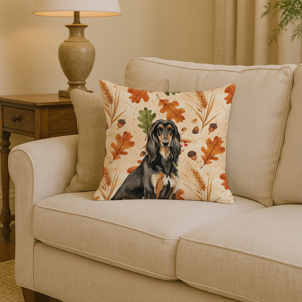 Black & Tan Afghan Hound Heirloom Fall Decorative Throw Pillow 14x14 Indoor Outdoor Accent Cushion, Fabric Cover with Insert for Sofa, Bed, Porch & Living Room