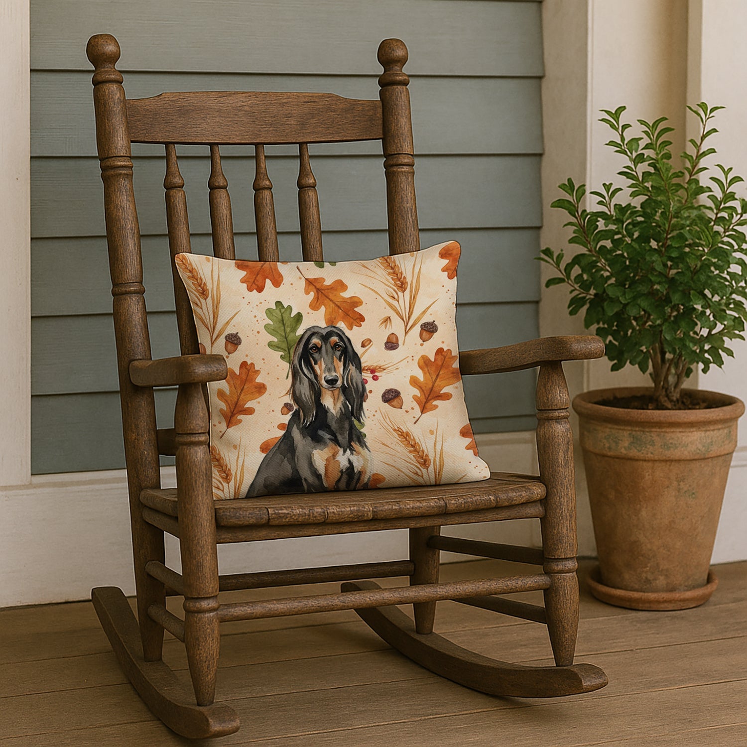 Black & Tan Afghan Hound Heirloom Fall Decorative Throw Pillow 18x18 Indoor Outdoor Accent Cushion, Fabric Cover with Insert for Sofa, Bed, Porch & Living Room