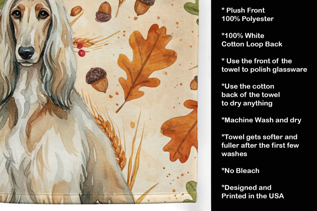 Afghan Hound Heirloom Fall Kitchen Towel Velour Plush Front and Cotton Loop Back Machine Washable