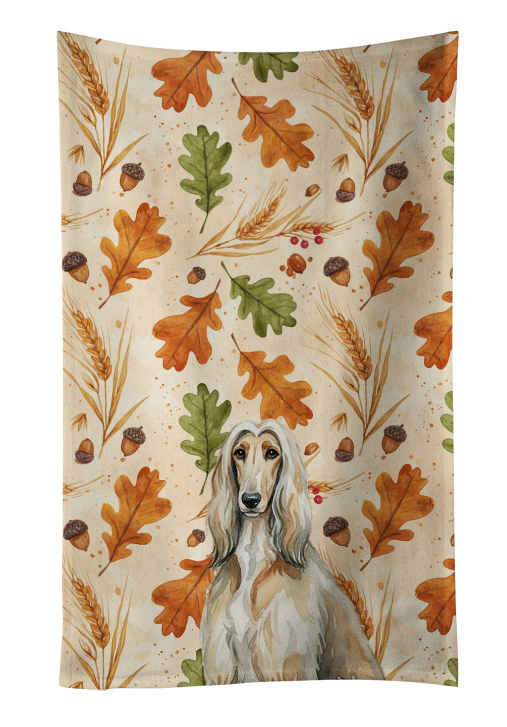 Afghan Hound Heirloom Fall Kitchen Towel Velour Plush Front and Cotton Loop Back Machine Washable