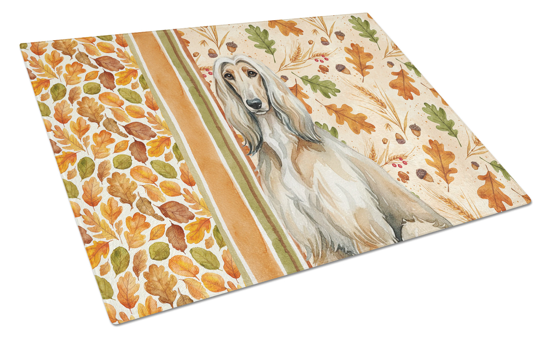 Afghan Hound Heirloom Fall Cutting Board Tempered Glass Kitchen Cutting Surface, Heat Resistant Chopping, Non-Slip Feet, Food Prep & Serving