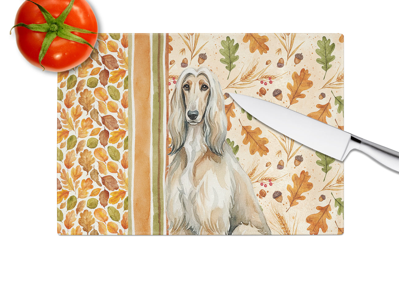 Afghan Hound Heirloom Fall Cutting Board Tempered Glass Kitchen Cutting Surface, Heat Resistant Chopping, Non-Slip Feet, Food Prep & Serving