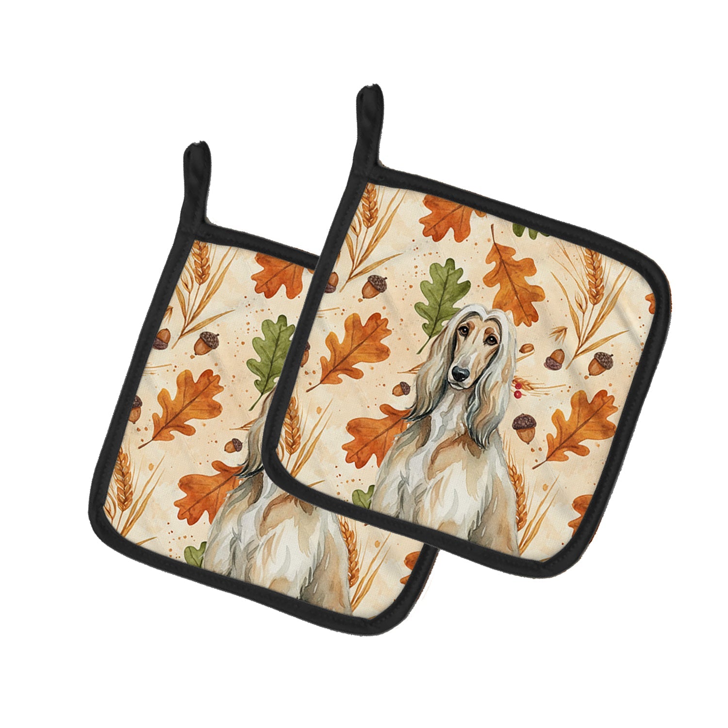 Afghan Hound Heirloom Fall Pot Holder Set of 2 Heat Resistant Quilted Hot Pads 7.5 x 7.5 Inch, Insulated Kitchen Trivets for Cooking & Baking