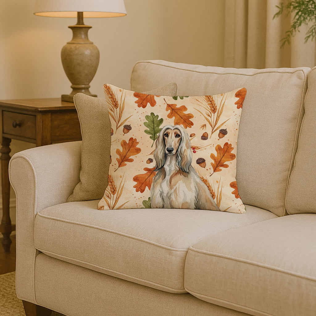 Afghan Hound Heirloom Fall Decorative Throw Pillow 14x14 Indoor Outdoor Accent Cushion, Fabric Cover with Insert for Sofa, Bed, Porch & Living Room