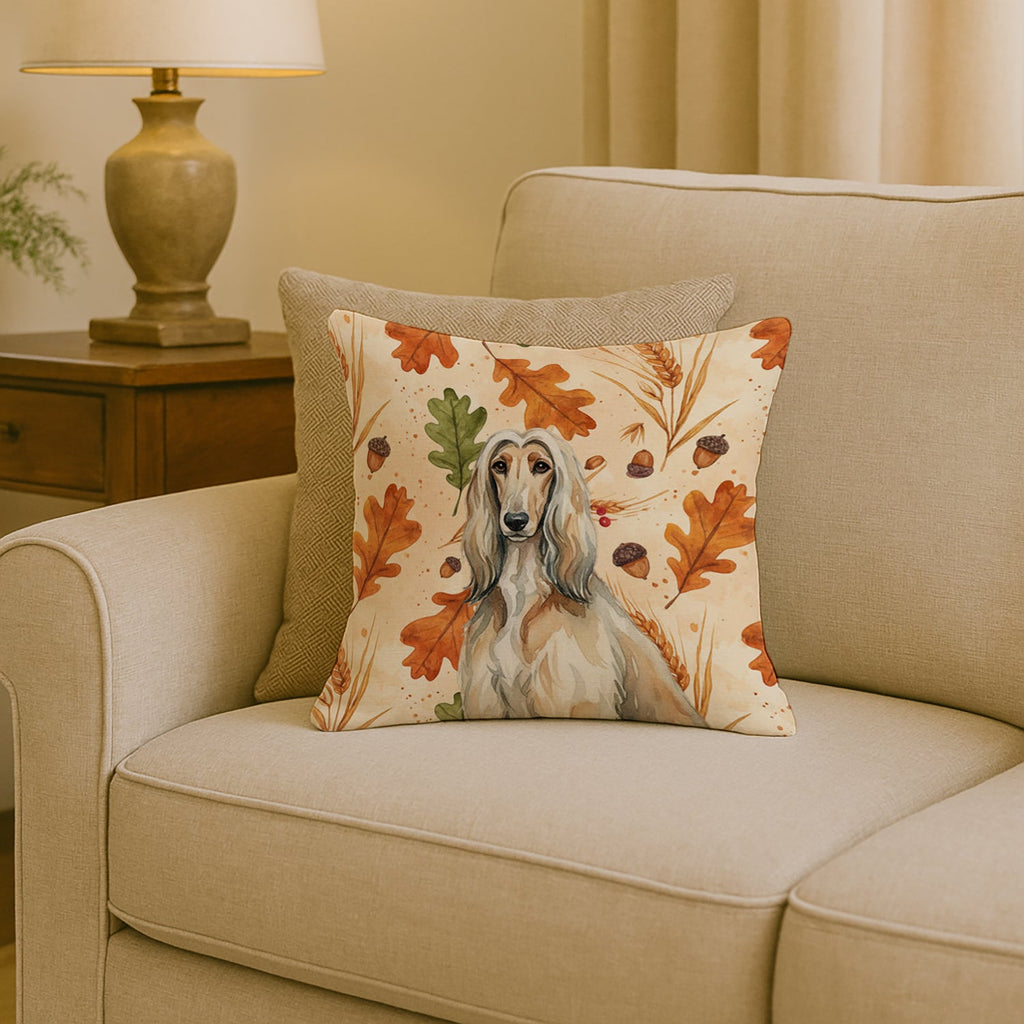 Afghan Hound Heirloom Fall Decorative Throw Pillow 18x18 Indoor Outdoor Accent Cushion, Fabric Cover with Insert for Sofa, Bed, Porch & Living Room