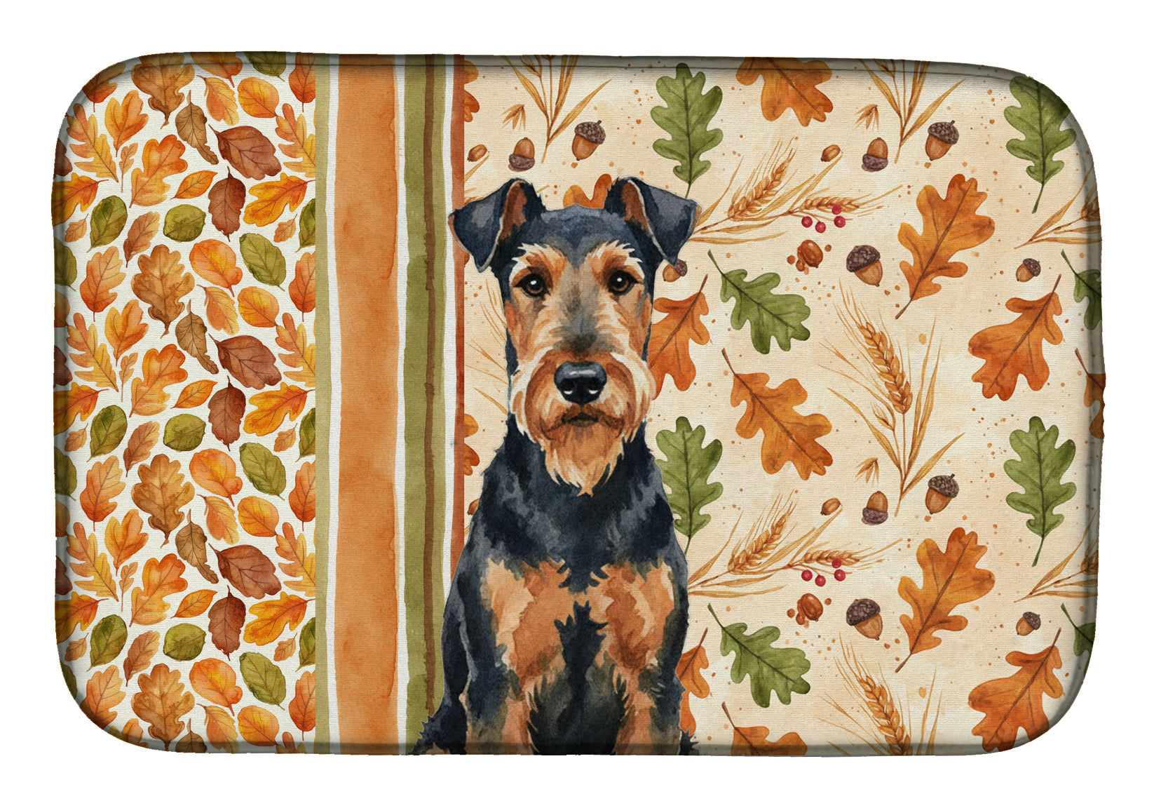 Airedale Terrier Heirloom Fall Dish Drying Mat Absorbent Dish Drying Mat Pad for Kitchen Counter Dish Drainer Mat for Countertop, 14 x 21", Multicolor