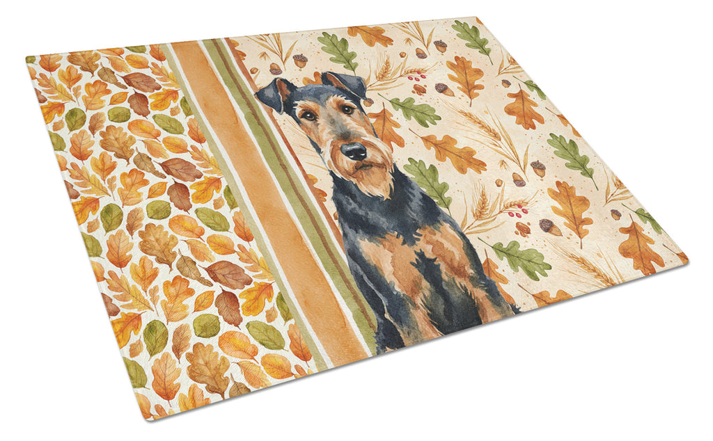Airedale Terrier Heirloom Fall Cutting Board Tempered Glass Kitchen Cutting Surface, Heat Resistant Chopping, Non-Slip Feet, Food Prep & Serving