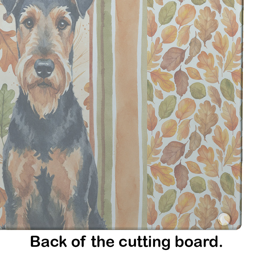 Airedale Terrier Heirloom Fall Cutting Board Tempered Glass Kitchen Cutting Surface, Heat Resistant Chopping, Non-Slip Feet, Food Prep & Serving