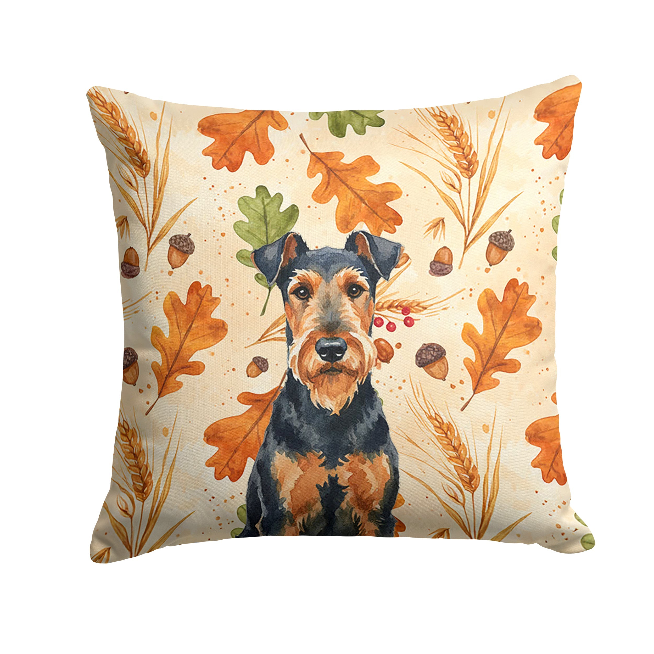 Airedale Terrier Heirloom Fall Decorative Throw Pillow 14x14 Indoor Outdoor Accent Cushion, Fabric Cover with Insert for Sofa, Bed, Porch & Living Room