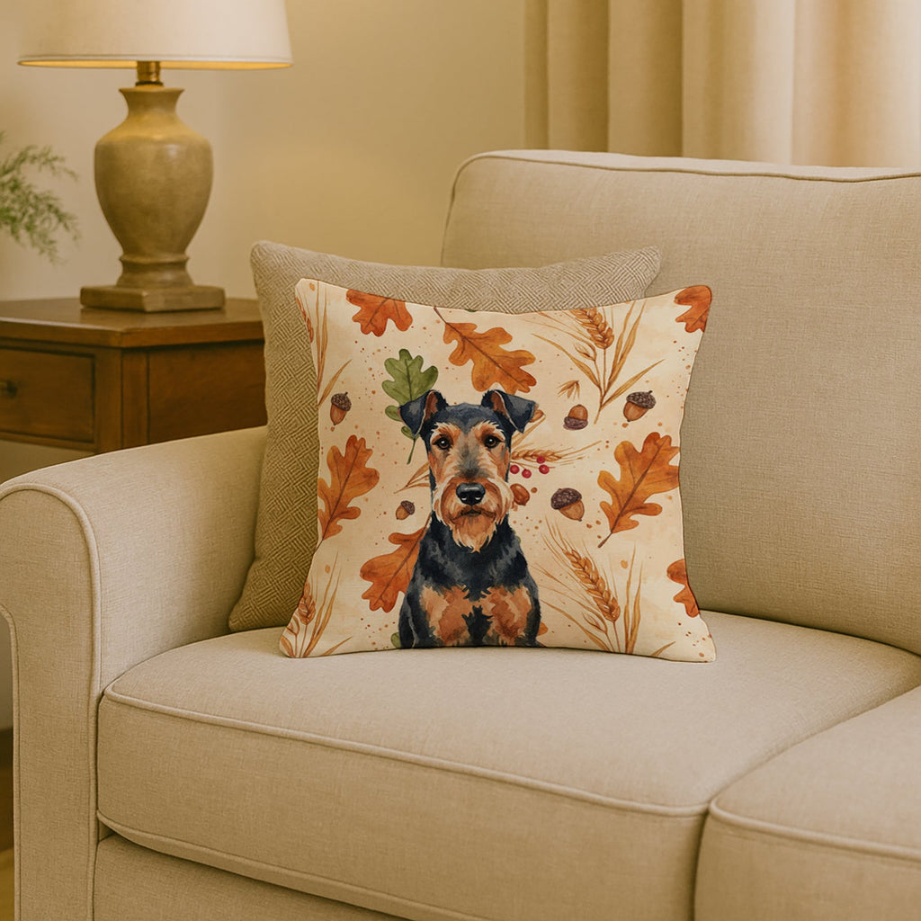 Airedale Terrier Heirloom Fall Decorative Throw Pillow 18x18 Indoor Outdoor Accent Cushion, Fabric Cover with Insert for Sofa, Bed, Porch & Living Room
