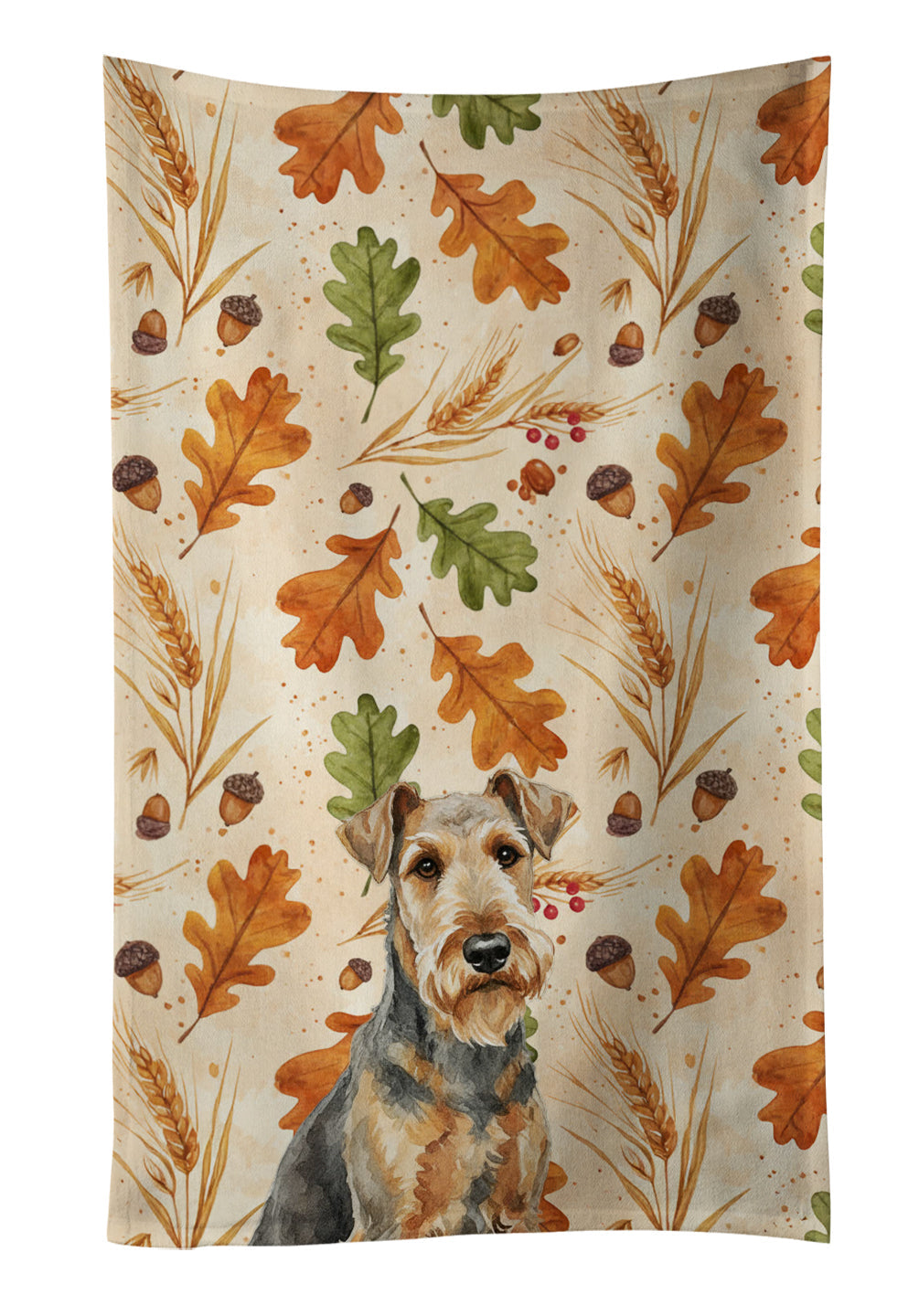 Grizzle Airedale Terrier Heirloom Fall Kitchen Towel Velour Plush Front and Cotton Loop Back Machine Washable