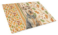 Grizzle Airedale Terrier Heirloom Fall Cutting Board Tempered Glass Kitchen Cutting Surface, Heat Resistant Chopping, Non-Slip Feet, Food Prep & Serving