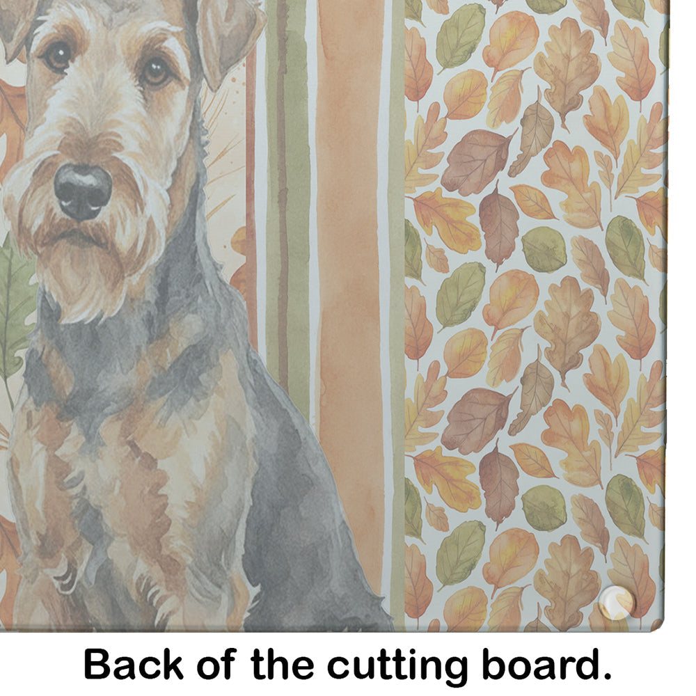Grizzle Airedale Terrier Heirloom Fall Cutting Board Tempered Glass Kitchen Cutting Surface, Heat Resistant Chopping, Non-Slip Feet, Food Prep & Serving