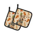 Grizzle Airedale Terrier Heirloom Fall Pot Holder Set of 2 Heat Resistant Quilted Hot Pads 7.5 x 7.5 Inch, Insulated Kitchen Trivets for Cooking & Baking