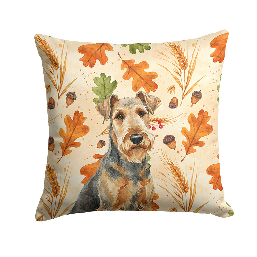 Grizzle Airedale Terrier Heirloom Fall Decorative Throw Pillow 14x14 Indoor Outdoor Accent Cushion, Fabric Cover with Insert for Sofa, Bed, Porch & Living Room